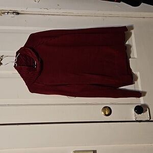 Jeanne Pierre XL women's 100% cotton dark burgundy red cowl neck sweater